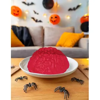 FIESTAS GUIRCA | Gruselige Gehirn Silikonform (28x16 cm) - Form für Pudding und Götterspeise - ideal für Schaurige Halloween Leckereien - Farbe Orange