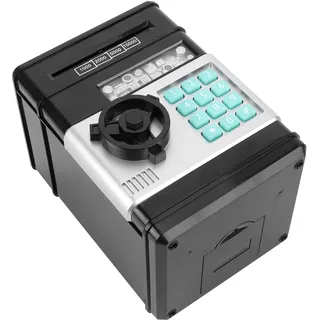 Elektronische Spardose Mit Geldautomaten-simulator Und Zahlenschloss Für Scheine Und Münzen, Schwarze Spardose Als Geschenkidee Für Kinder
