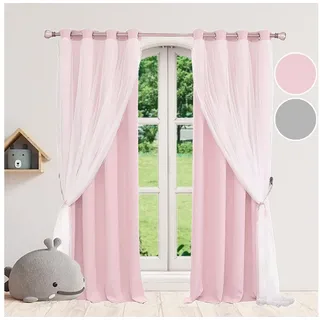 Rosnek Gardine Doppellagige Verdunklungsvorhänge mit Voile, für Kinderzimmer (1 St), abdunkelnd, Ösenvorhang, 2er Set, Prinzessinnen-Mädchen-Vorhänge rosa 132 cm x 213 cm