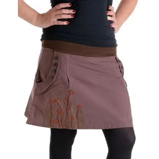 Vishes Minirock Bedruckter und bestickter Baumwollrock mit Blumen Cacheur, Ethno, Hippie, Goa, Boho Style braun 40