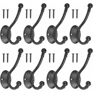 Set Mit 8 Vintage-garderobenhaken Aus Schwarzem Metall Inklusive 16 Schrauben. Retro-garderobenhaken Aus Schwarzem Metall, Einzeln Zum Einschrauben An Der Wand, Garderobenständer Für Badezimmer- Oder