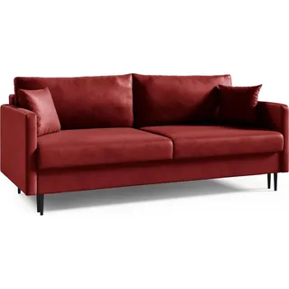 LIKMA 3 Sitzer Sofa Mara 209 cm mit Schlaffunktion und Bettzeugbehälter, Velvet Schlafsofa mit Bettkasten, Moderne Couch, Sofagarnituren, Bettsofa... - Rot