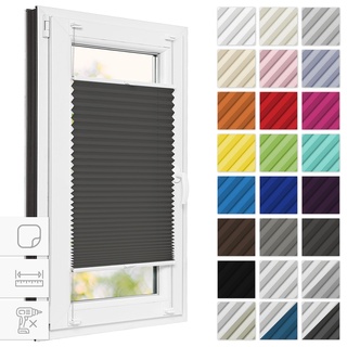 Estika® Plissee zum kleben 115 cm x 80 cm - Anthrazit - Plissee ohne Bohren, Plissee kleben, Rollos für Fenster ohne Bohren, Jalousien Fenster für innen, Raffrollo, Fenster plissee