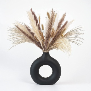 CEMABT vase für pampasgras,Keramik Vase Schwarze Donut-vase Runde Form Modern Vase Schwarze matt Runde Vase Vase Abstraktion Blumen Vase Für Home Office Dekor
