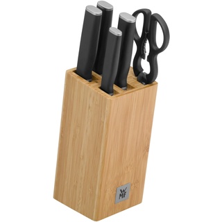 WMF Kineo Messerblock mit Messerset 6teilig, Made in Germany, 4 Messer, Küchenschere, Bambus-Block, Performance Cut, Spezialklingenstahl