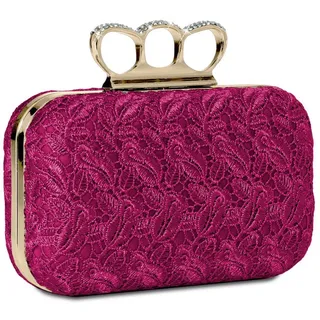 Caspar Clutch TA290 Damen Schlagring Box Clutch Abendtasche mit Stoff Häkel Spitze rosa