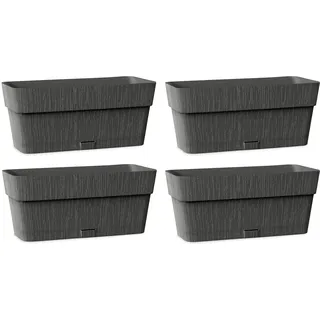 Kigima Pflanzenkasten 4er Set 30x13x12 Anthrazit – Robuster Blumenkasten für Balkon & Fensterbrett aus Plastik – Stylischer Balkon Blumenkasten mit Wasserspeicher – Kleiner Balkonkasten für Blumen