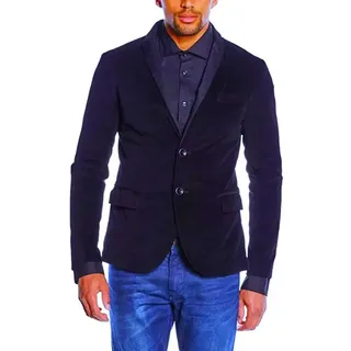 Emporio Armani Sakko Samt Sakko Slim Fit Sakko Herrenblazer Jacke Edler Schalkragen mit Satinbesatz blau 50
