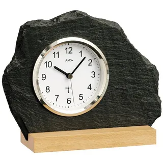 AMS Uhr AMS Funk-Tischuhr Naturschiefer, Alu-Frontreif weiß silberfarben