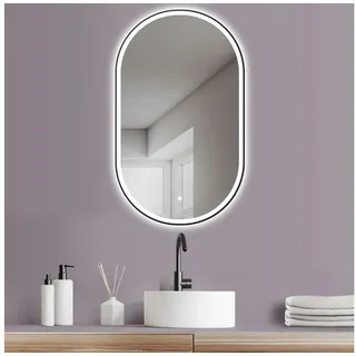 Hoko Badspiegel Design Wandspiegel Oval 45x75 cm mit Metallrahmen+LED Wechsel Warmweiß / Kaltweiß - Neutral 2700-6500K.Touch Schalter.Memory. Bre... - Schwarz