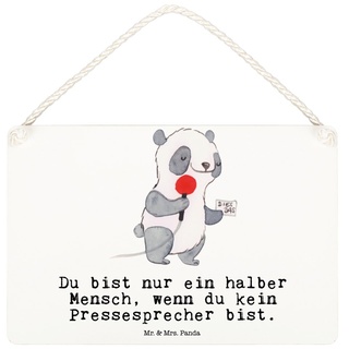 Mr. & Mrs. Panda Hinweisschild DIN A6 Pressesprecher Herz - Weiß - Geschenk, Schild, Beruf, Holzschi, (1 St), Aufhängung inklusive weiß