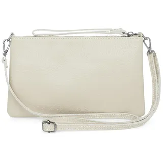 Caspar Kompakte Leder Clutch Damen Umhängetasche Abendtasche mit verstellbarem Schultergurt - CLASSIC LINE - Modell No.834 - Made in Italy, Farbe:hell beige - Kompakt