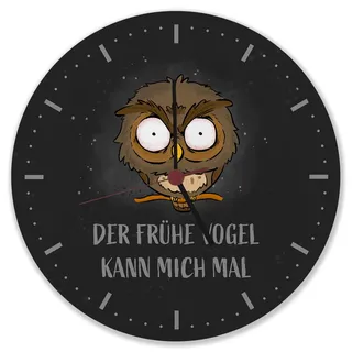 speecheese Eule Wanduhr mit Spruch Der frühe Vogel kann Mich mal Coole Morgenmuffel-Eule Uhr Lustiges Geschenk für Büro Tierfreunde