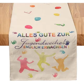 Agger Tischläufer 33x183cm Alles Gute Zur Jugendweihe Endlich Erwachsen Tischdekoration, Für Hochzeiten, Kommunionen, Taufen Und Allen Feierlichkeiten bunt