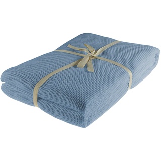 Pique-Decke mit Zierstich-Einfassung, Waffelpique, Bettüberwurf, Tagesdecke, Hellblau
