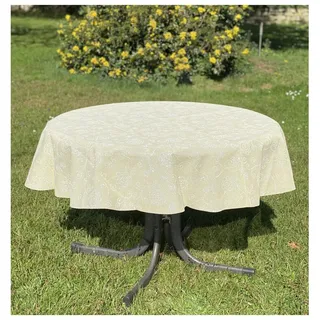 heimtexland ® Outdoor Garten Camping Tischdecke Ranke Wetterfest UV-Beständig Waschbar Weichschaum Gartentischdecke Typ798 Gelb 160 cm rund