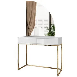 ALLHOUSE24 Schminktisch BUENO MOND Metallgestell Gold Kosmetiktisch Halbmond Spiegel Led (1x Konsolentisch, 1x Spiegel mit LED Beleuchtung), Breite 100 cm weiß