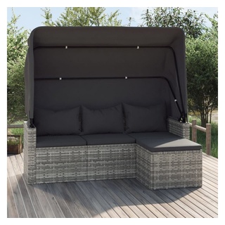 vidaXL Loungesofa 3-Sitzer-Gartensofa mit Dach und Fußhocker Grau Poly Rattan, 1 Teile grau