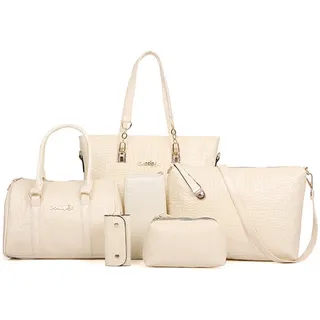 FiveloveTwo Damen 6-teiliges Set mit Crossbody Tasche und Geldbörsen PU Leder Schultertasche Shopper Tragetaschen Umhängetasche Geldbeutel Tote Taschen Clutches Beige - 4