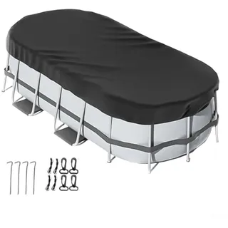 Wasserdichte ovale Poolabdeckung, staubdicht, für den Außenbereich, mit Zubehör-Set für oberirdische Schwimmbäder (305 x 488 cm)