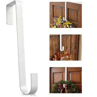 Türkranzhalter Metall, 36 cm, Lange Türhaken zum Einhängen für Kränze | Schlanker Türkranzhaken Weiß zum Aufhängen von Türkränzen Deko – Ohne Bohren für Herbst Frühling Weihnachten Dekoration