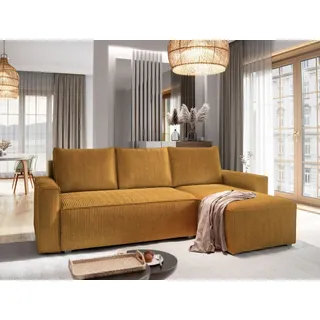Masseno Ecksofa POTARO mit Schlaffunktion L-Form, Sofa mit Bettkasten, Wohnzimmersofa, Couch, Soffa, Bettsofa, Couchgarnitur- Gelb, POSO 01 - Gelb