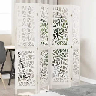 Xhnifbn Weißer Raumteiler Paulownia Holz 140-145 x 160 cm 4-Panel Paravent für Innen Flexibler Sichtschutz klappbar Modernes Design für Schlafzimmer Wohnzimmer Büro