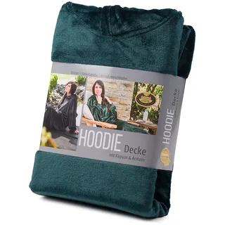 Gözze Hoodie-Decke mit Kapuze, Strickbündchen am Ärmel und seitlichen Schlupftaschen, 100% Polyester (Mikrofaser), Universalgröße - Dunkelgrün