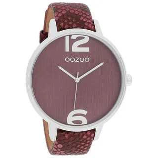 OOZOO Quarzuhr XXL Damenuhr C9241 Rot Lederband 48 mm C9241