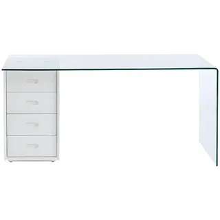 Vente-Unique Schreibtisch, Transparent, Weiß, Glas, 4 Schubladen, Rechteckig, 160x75x70 cm, Arbeitszimmer, Schreibtische, Bürotische