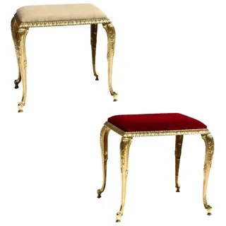 Belle Arti Sitzhocker Hocker Sitzbank Fußhocker Fußstütze Polsterhocker Barock Messing Gold (1 x Hocker mit Messingbeinen und Polsterung aus Samtstoff Velours), Schminktischhocker Schminktisch Ottoman Vintage Retro Samt gepolstert