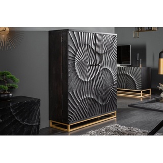 riess-ambiente Barschrank SCORPION 140cm schwarz / gold (Einzelartikel, 1-St) Wohnzimmer · Massivholz · Metall · 3D Schnitzereien schwarz