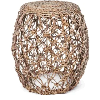 Hocker Amelina aus Bananenbaum-Geflecht, skandinavisch, rund, natur, 50 cm hoch