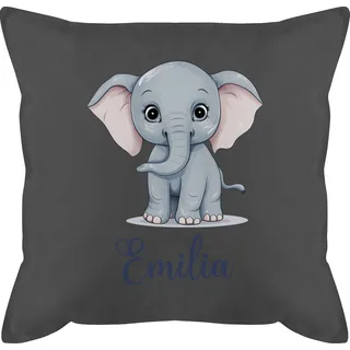 Kissen 50x50 - Elefant Dickhäuter Rüsseltier mit Namen - Tiermotiv Zootier - 50 x 50 cm - Grau - Kinder elefantenkissen elefantenmotiv Elefanten Geschenke sofakissen personalisierte Elephant