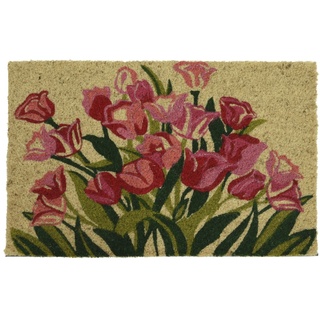 Fu√ümatte Tulpen - Schmutzfangmatte - Kokosfaser - L: 60cm - B: 40cm - Au√üen - rosa, pink, gr√on
