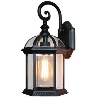 Mengjay Außenlampe Vintage schwarz Wandlampe Wasserdicht Aluminiumguss und Glas Aussenleuchte Retro E27 Landhaus Gartenlampe Hauseingang Hoflampe Eingangs Außen-Wandleuchte