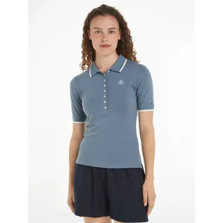 Poloshirt TOMMY HILFIGER "SLIM SMD TIPPING LYOCELL POLO SS" Gr. XXXL (46), blau (blue coal) Damen Shirts Jersey mit kontrastfarbenen Einsätzen
