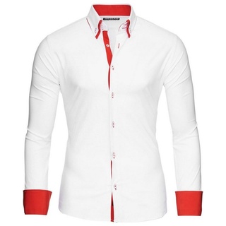 Reslad Langarmhemd Reslad Herren Langarm Hemd Alabama RS-7050 Doppelkragen Kontrast Männer Hemden rot|weiß
