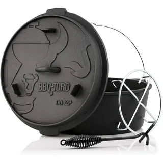 BBQ-Toro Dutch Oven Premium Serie | 13,6 Liter (DO12P), Topf ohne Füße | bereits eingebrannt - preseasoned | Verschiedene Größen | Gusseisen Kochtopf | Bräter mit Deckelheber