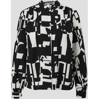 QS - Hochgeschlossene Bluse mit Allover-Print, Damen, schwarz|weiß, 44