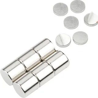 vasalat Scheibenmagnet rund, Magnet mit Metallscheibe selbstklebend, Rundmagnet ø 10mm, Neodym vernickelt 12-teilig
