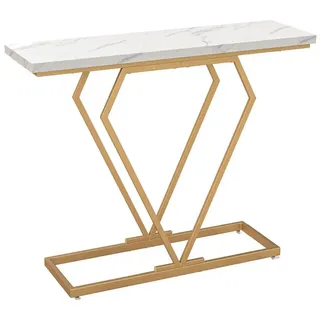 COSTWAY Konsolentisch, schmal, Marmor, geometrischer Metallrahmen, 100cm gold goldfarben