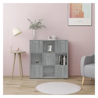 furnicato Bücherregal Grau Sonoma 90 x 30 x 90 cm mit 9 Fächern, 1-tlg., Regalwand mit 5 Türen, Stauraum für DVDs und stabiler Abdeckplatte grau