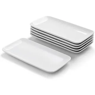 Rechteckige Servierplatten Porzellan Weiß 23x12 cm 6er Set