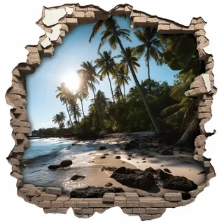 Samunshi® Wanddeko Wandriss mit Paradies Strand mit Palmen Fenster in andere Welt Portal Wallart Wandtattoo für Wohnzimmer Küche Wandaufkleber Wandsticker 30 x 30cm