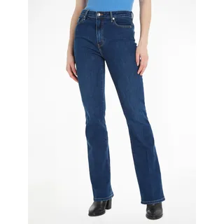 Bootcut-Jeans TOMMY HILFIGER Gr. 32, Länge 32, blau (mid blue) Damen Jeans Bootcut mit Bügelfalten