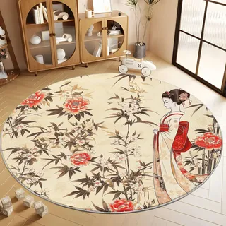 Generisch Rund Teppiche Wohnzimmer Traditionelles Japanisches Thema 120 cm - Küche Jugendzimmer Esszimmer Flur und Schlafzimmer Kurzflor Teppich Gegend Extra Weich Pflegeleicht