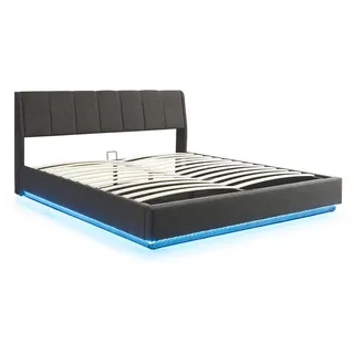 [en.casa] LED Polsterbett Tröstiar mit Bettkasten Leinen 180 x 200 cm Schwarz
