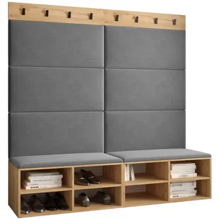 Möbel Kryspol Garderoben-Set, Eiche, Grau, Holz, Nachbildung, 4-Sitzer, 4 Fächer, 168x184x42 cm, Garderobe, Garderoben-Sets & Serien, Garderoben-Sets