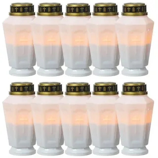 MARELIDA 10er Set LED Grablicht Grabkerze flackernd Timer H: 15,5cm in weiß | Gr.: onesize
